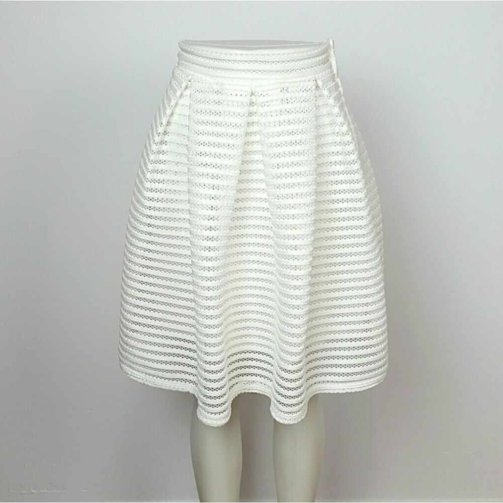 Women's‎ White Midi Skirt With A Side Zipper. A line Skirt